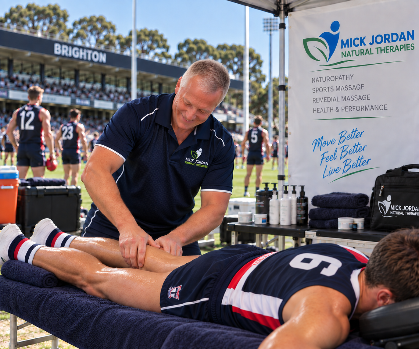 Mick Jordan providing sports massage to an athlete after exercise