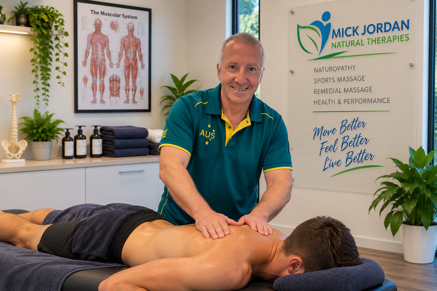 Mick Jordan providing sports massage to an athlete in Brighton